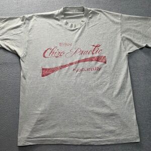 Vintage Enjoy Chiro Practic Naturally Graphic T-Shirt Men's L Gray Single Stitch